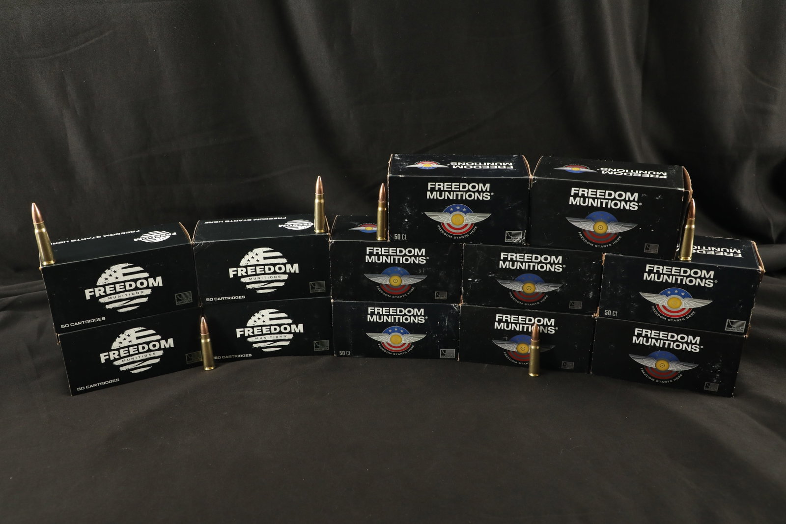 12x Boxes, 600 Rds. of Freedom Munitions 7.62x39 Brass Case 150 Grain FMJ Ammo: This is a lot of 12 boxes, 600 rounds of Freedom Munitions 7.62x39 Brass Case 150 Grain Full Metal Jacket Ammo. The ammo is in As New In Box condition.