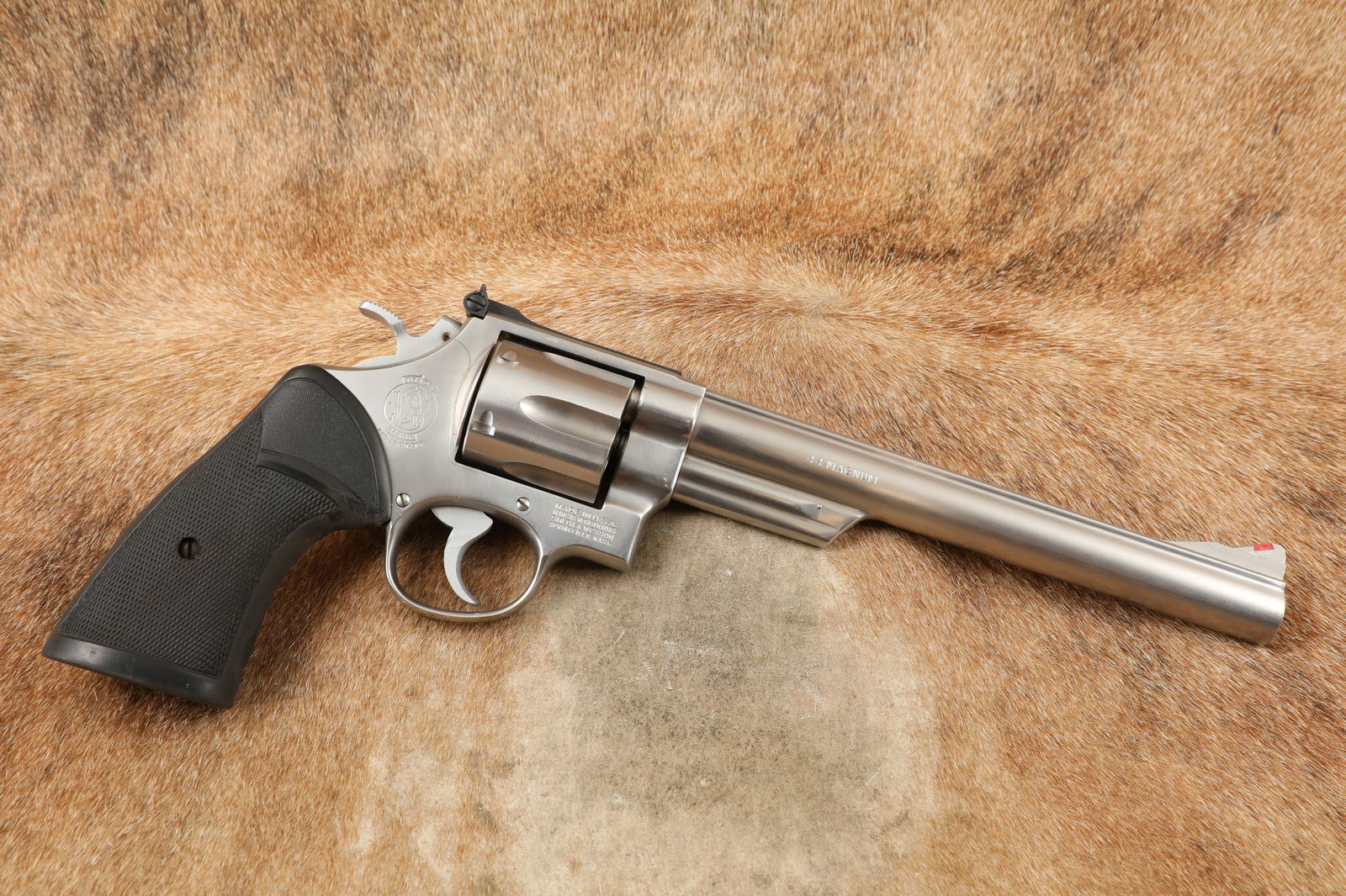 Smith & Wesson S&W Model 629-1 Stainless 8 3/8" .44 Mag Double Action Revolver, MFD 1982-1986: Make: Smith & Wesson Model: 629-1, The .44 Magnum Stainless Serial Number: N933917 Year of Manufacture: 1982-1986 Caliber: .44 Magnum Action Type: Single / Double Action Revolver with Swing Out Cylind