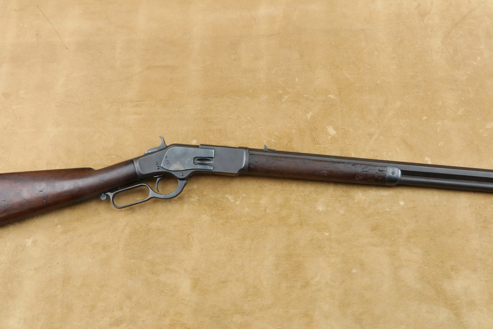Western Costume Co. Movie Winchester 1873 1st Model .44-40 Lever Action Rifle, MFD 1874 Antique: Make: Winchester Model: 1873 Rifle, 1st Model Serial Number: 696 Year of Manufacture: 1874 Caliber: .44-40 Winchester (44Winchester Center Fire) Action Type: Lever Action with Full Length Tubular Maga