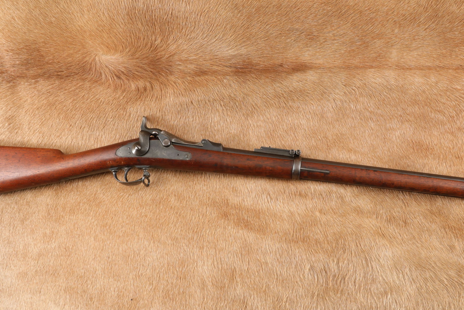 Kansas State Springfield Armory Trapdoor Cadet M1884 29 1/2" .45-70 Govt Rifle, 1883 Antique: Make: Springfield Armory Model: 1884 US Trapdoor Cadet Rifle Serial#: 224267 Year of Manufacture: Oct. - Dec. 1883 Caliber: .45-70 Govt. Action Type: Single-Shot Forward Pivoting Breech-Block "Trapdoo