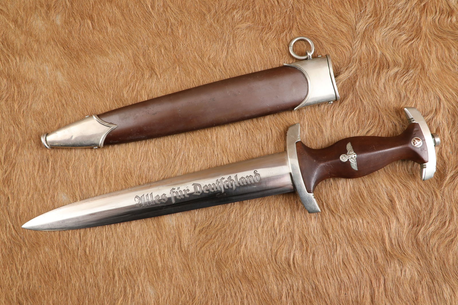German WWII F. Herder Early Pre-RZM SA Dress Dagger & Anodized Sheath: The "Sturmabteilung" (SA), formed in 1921, was the original paramilitary branch of the NSDAP. Composed of Great War veterans and Freikorps members, the "brown shirts" of the SA were the brawling party