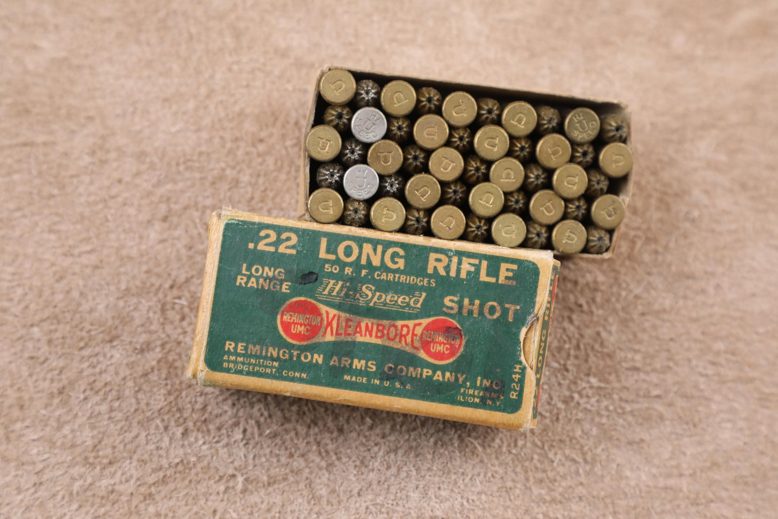 Full Correct Box, 50 Rounds of Vintage 1930s Remington-UMC Kleanbore .22 Long Rifle Shot Ammo (1 of 8)