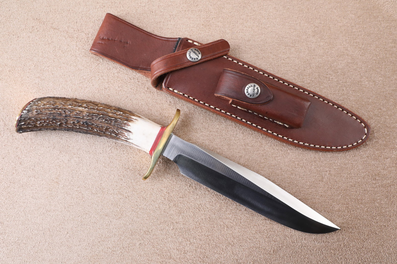 Vintage Randall Custom Stag Handle, Red Spacers Model 1-7 All Purpose Fighter Fighting Knife, Sheath (1 of 17)