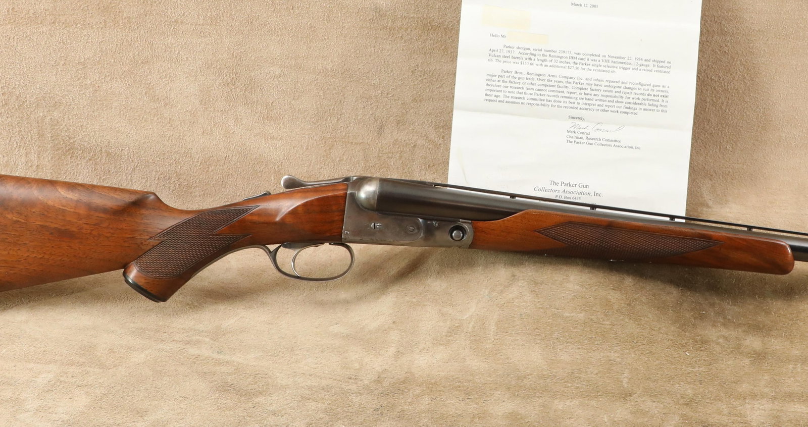 Remington Parker Bros. Vulcan VHE SST 32" Vent-Rib IM/IM 12 GA SXS Double Shotgun, 1936 C&R (1 of 20)