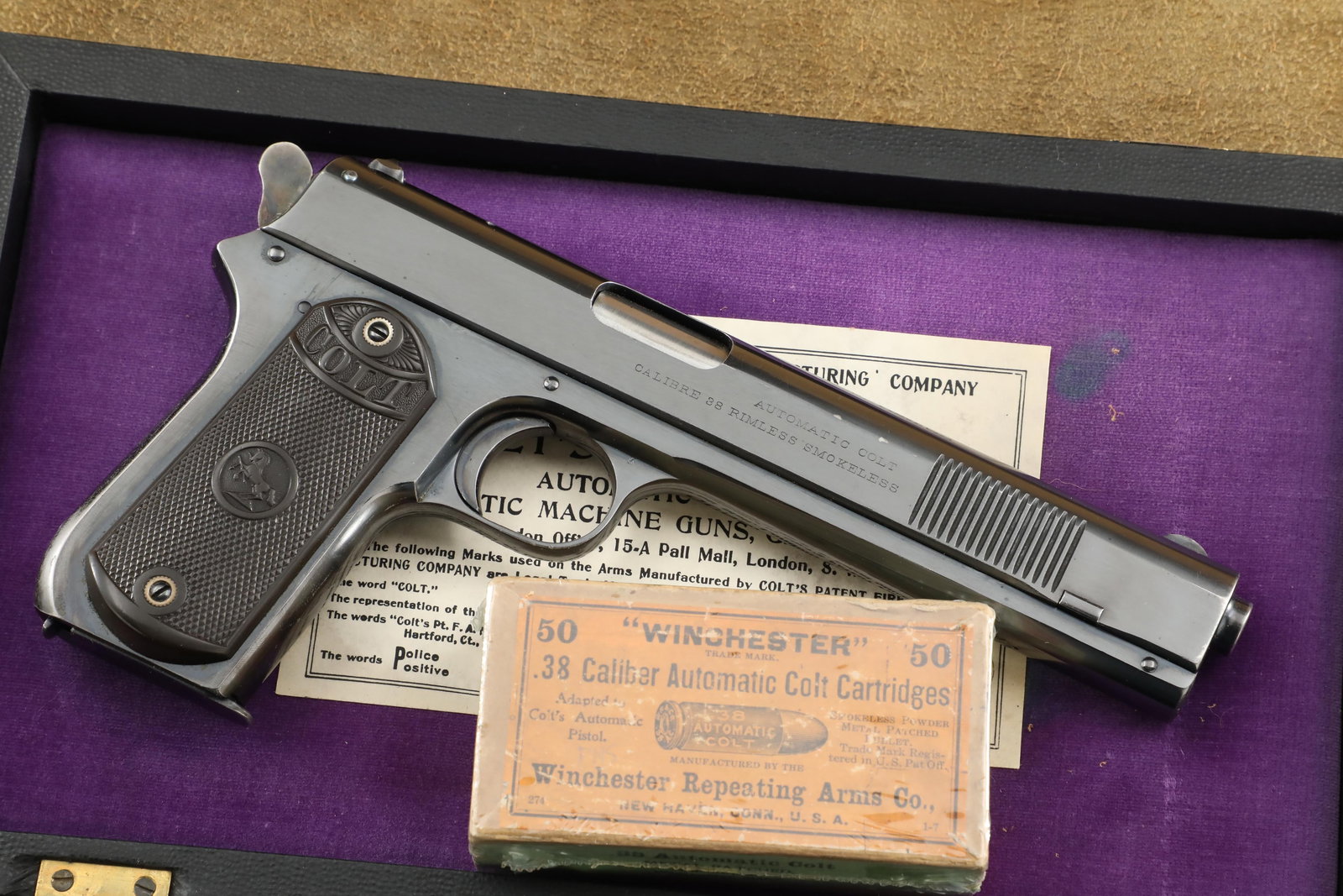 Cased Colt Model 1902 Sporting Front Plunge Serrations .38 ACP Semi-Automatic Pistol, 1907 C&R (1 of 20)