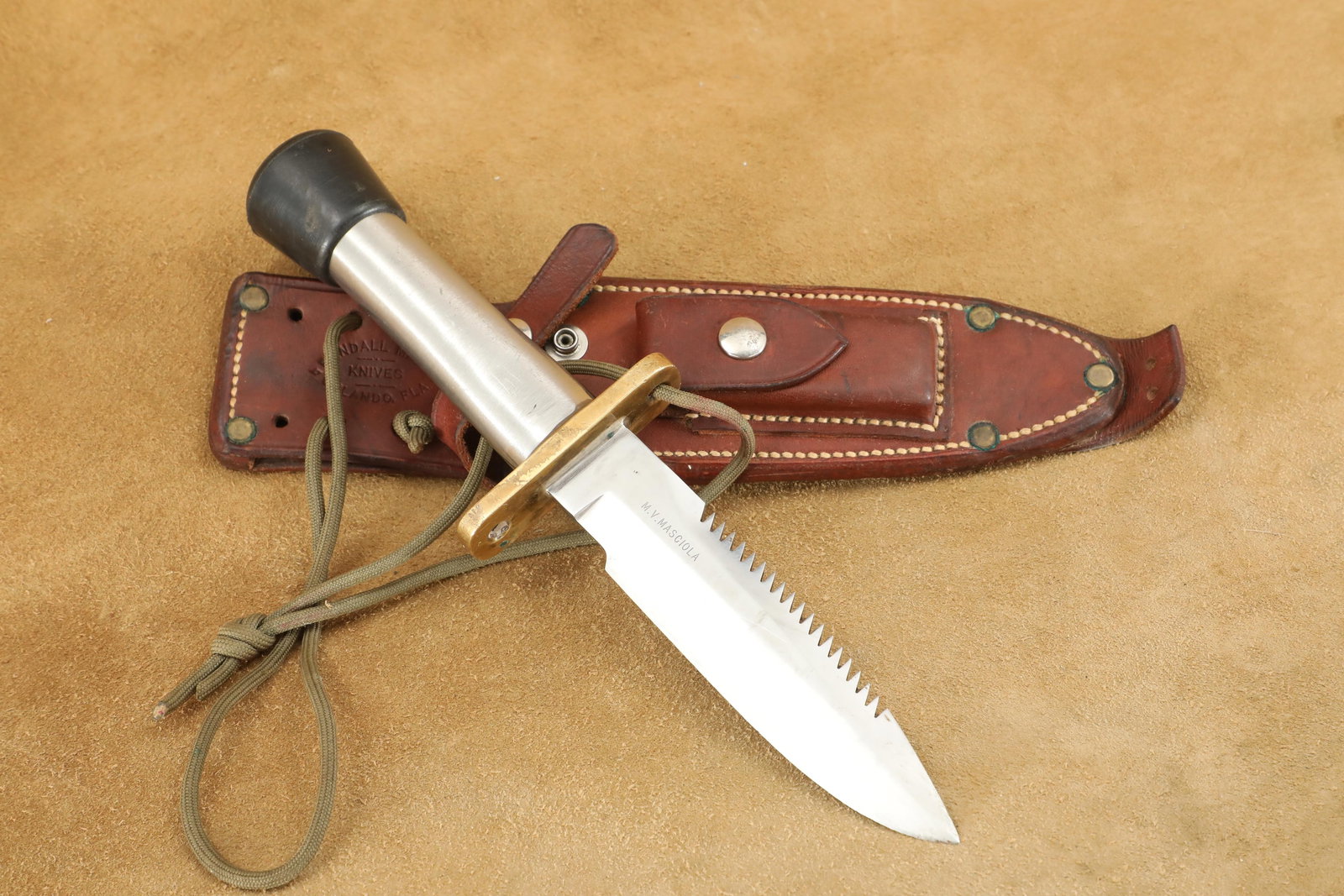 USAF Vietnam Officer Name Etched Randall Solingen Crutch Tip Model 18 Attack-Survival Knife, Sheath (1 of 13)