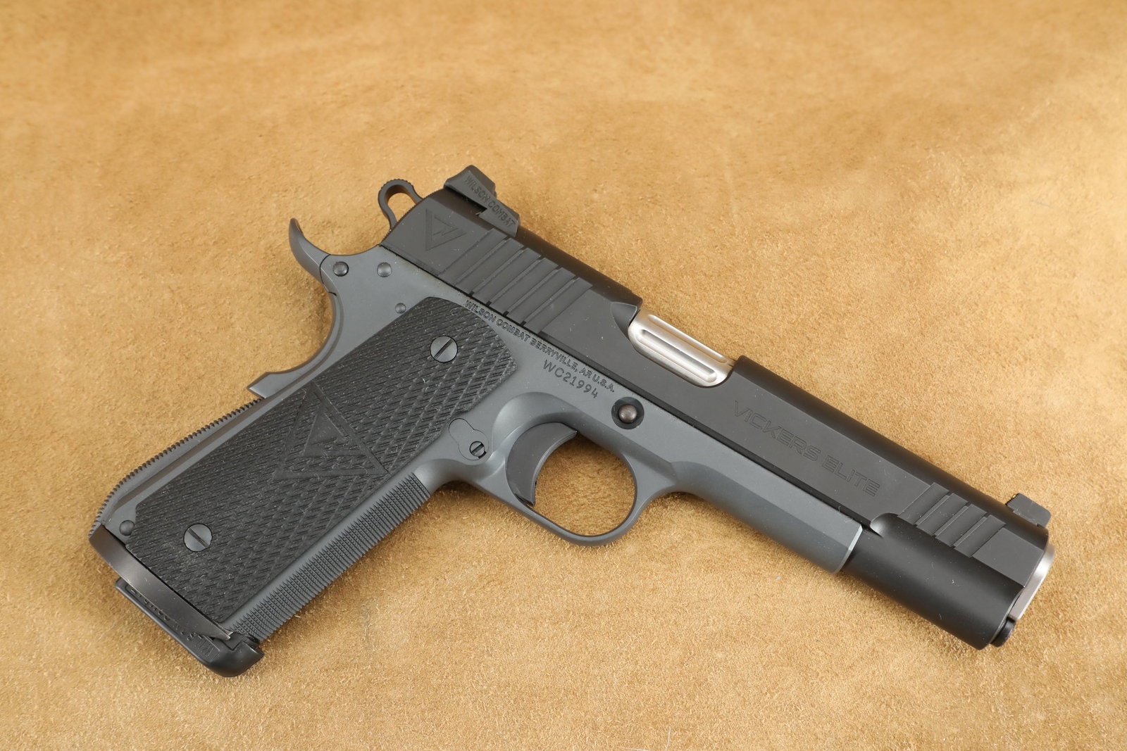 Wilson Combat Vickers Elite .45 ACP 5" 1911 Semi-Auto Pistol Discontinued Model MFD 2019: Make: Wilson Combat Model: Vickers Elite Serial Number: WC21994 Year of Manufacture: Ca. 2019 Caliber: .45 ACP Action Type: Single-Action Semi-Automatic Pistol Barrel Length: 5” Sights / Optics: