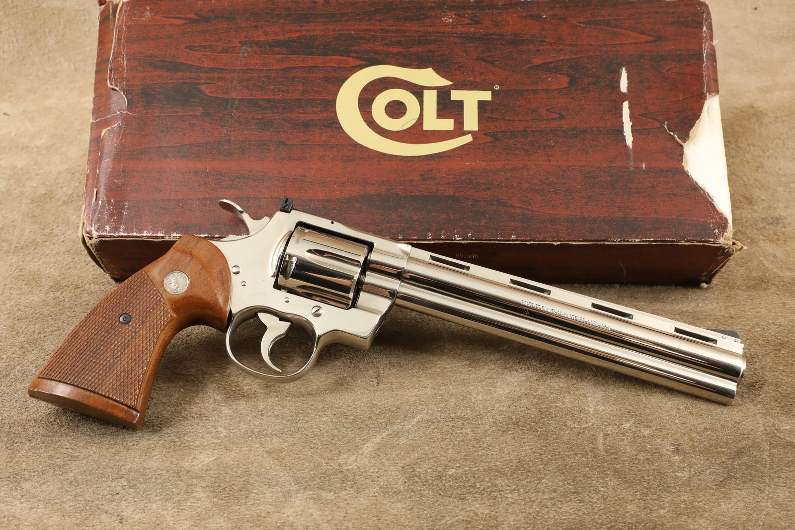 Boxed Colt Python Model I3681 8" .357 Magnum Nickel DA/SA Double Action Revolver, 1980 (1 of 20)