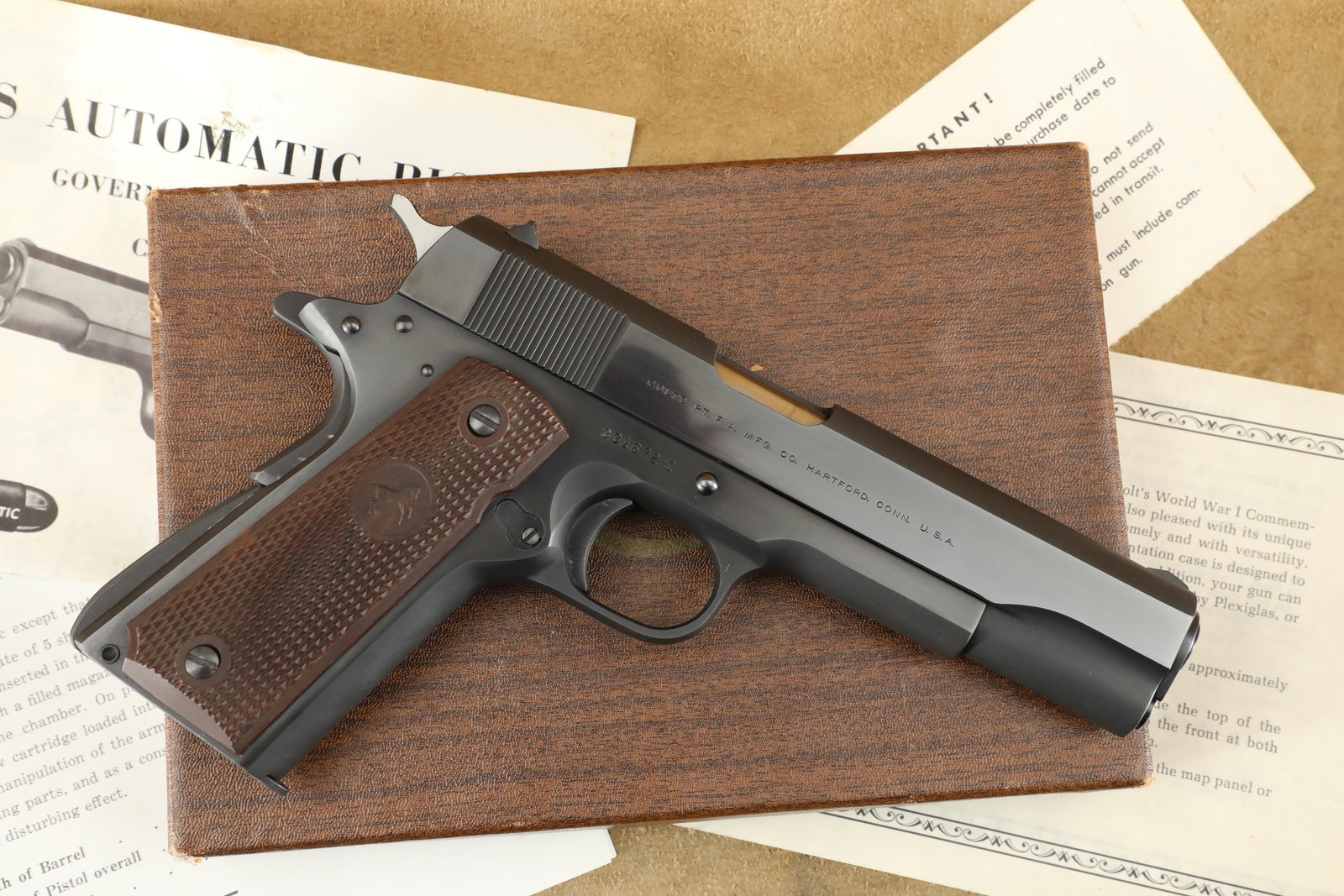 Colt Commercial Government Model 1911 Pre-Series 70 .45 ACP 5" Semi-Automatic Pistol, 1969 C&R: In-House Shipping: $35.00 + 1.5% Shipping Insurance Make: Colt Model: Government Model Serial Number: 331672-C Year of Manufacture: 1969 <