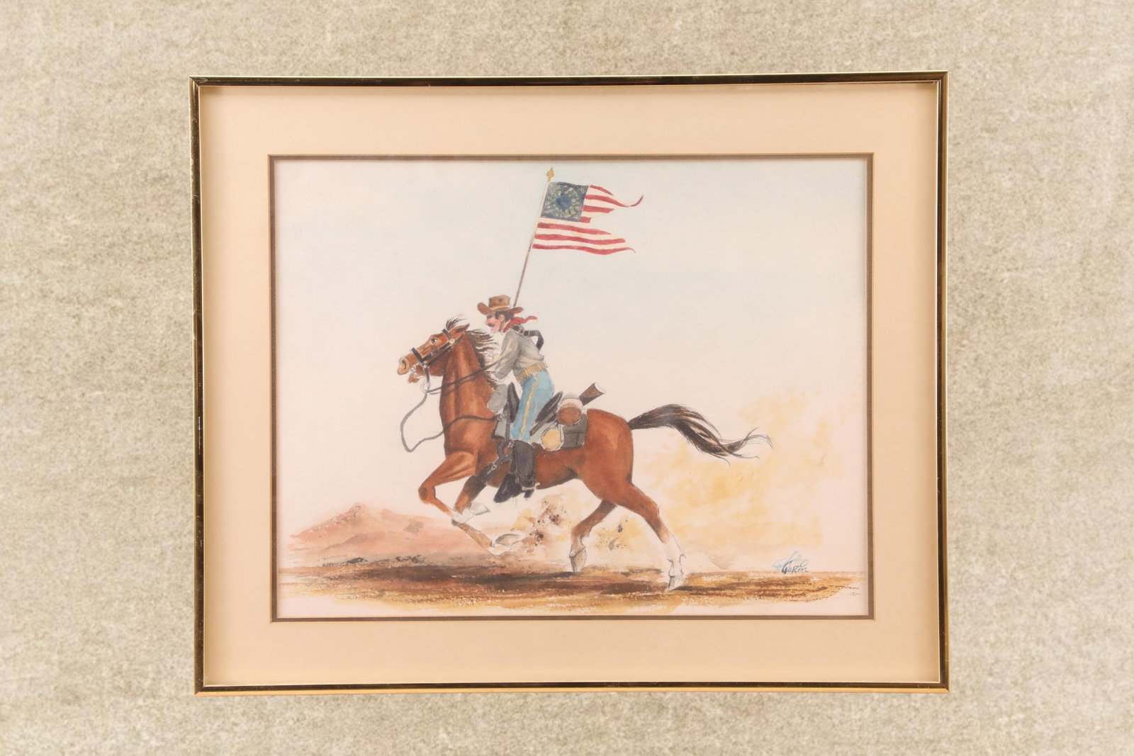Framed John F Guerin Cavalryman Watercolor Painting (1 of 15)