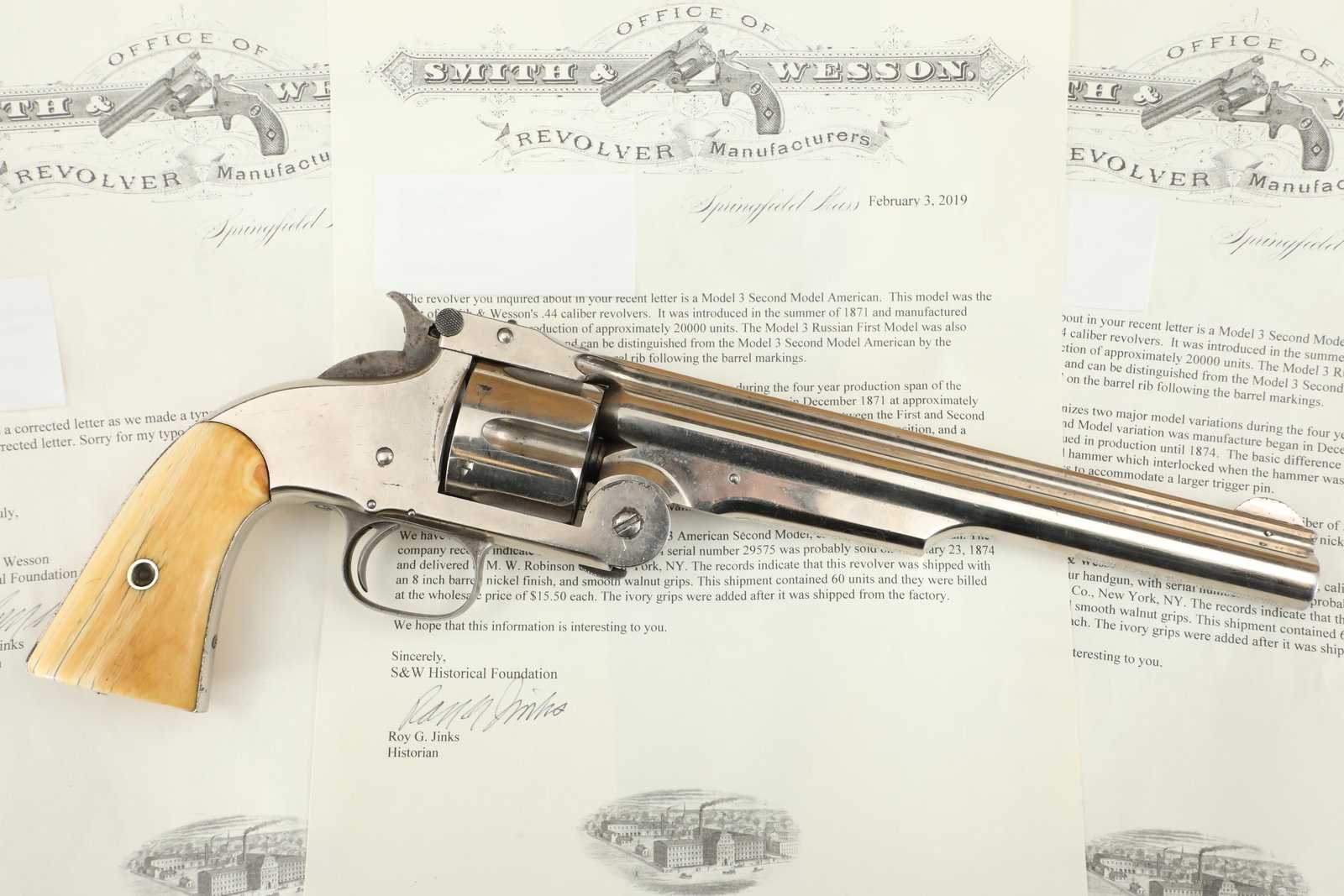 Smith & Wesson Model 3 Second Model American .44 Cal. 8" Nickel Revolver 1874 Antique (1 of 20)