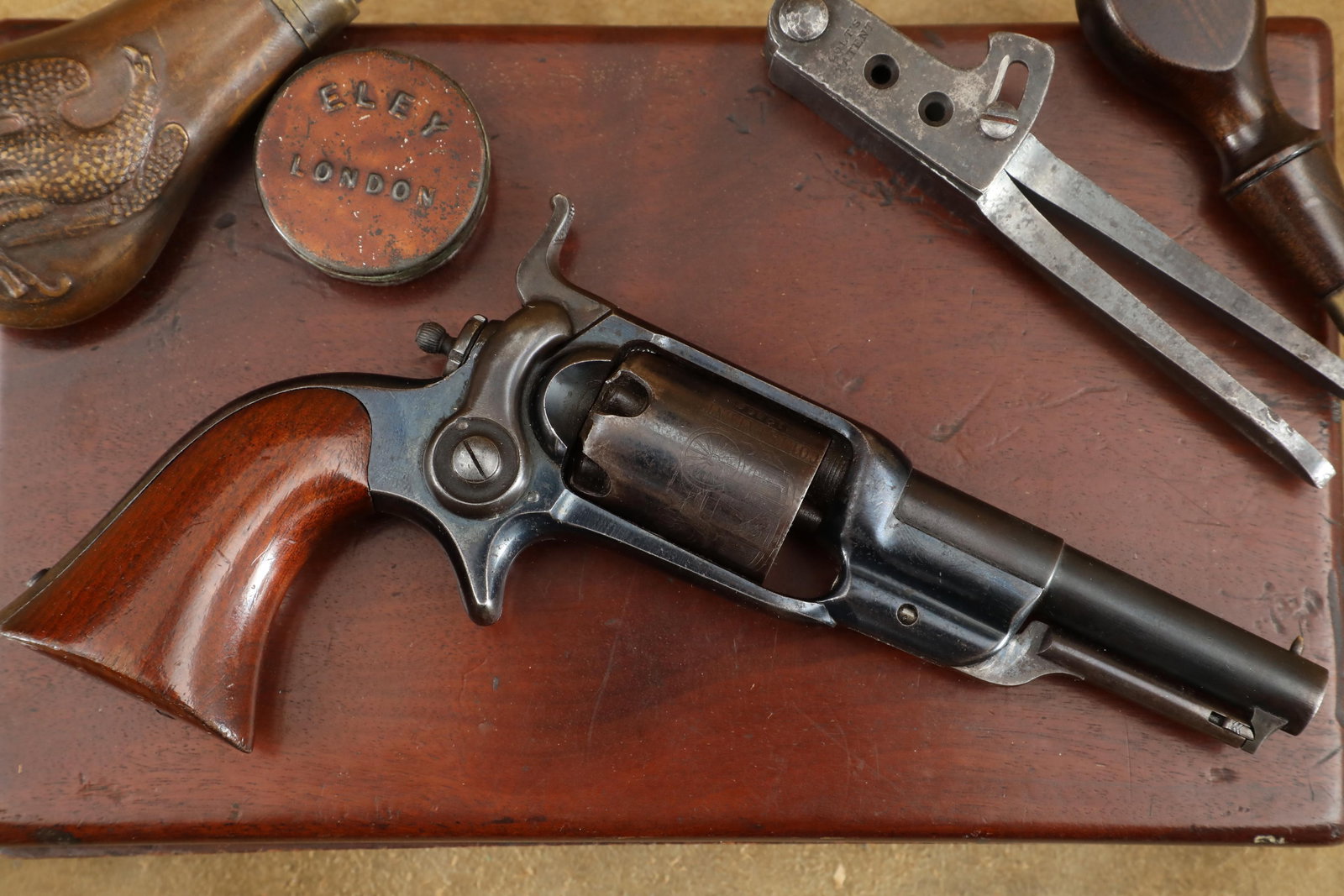 Cased Colt Model 1855 Root .31 Caliber Percussion Side-Hammer Revolver, 1866 Antique: In-House Shipping: $35.00 + 1.5% Shipping Insurance Make: Colt Model: 1855, Root Serial#: 10868 Year of Manufacture: 1866 Caliber: .31