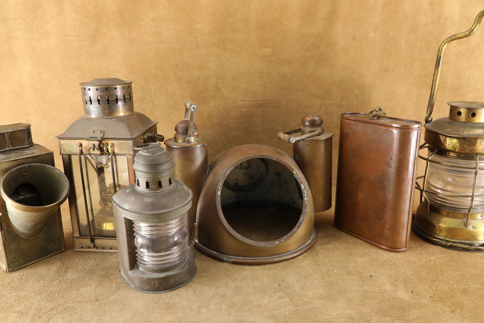 Antique Brass Binnacle, Cargo Lamp, Anchor Lamp, Marine Light, Compass Lantern, & Copper Bed Warmer (1 of 20)