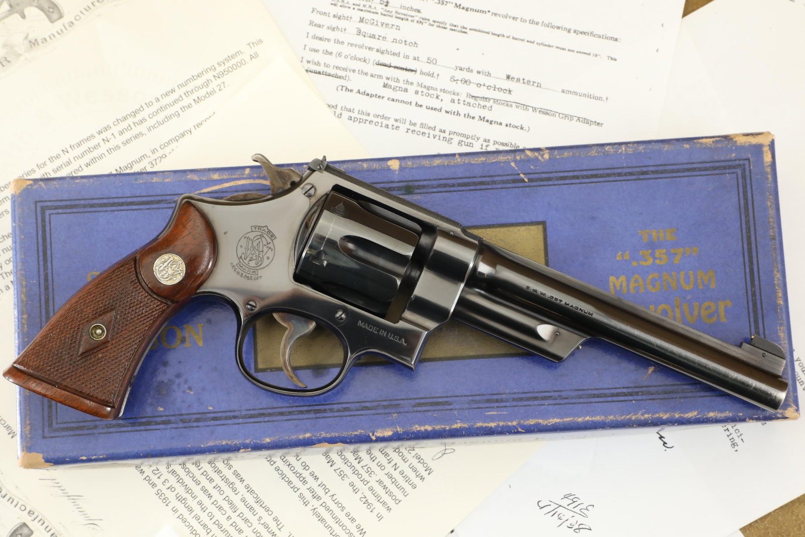 Pre-War Smith & Wesson Registered Magnum .357 Mag 6 1/2" Double Action Revolver & Box, MFD 1938 C&R (1 of 20)