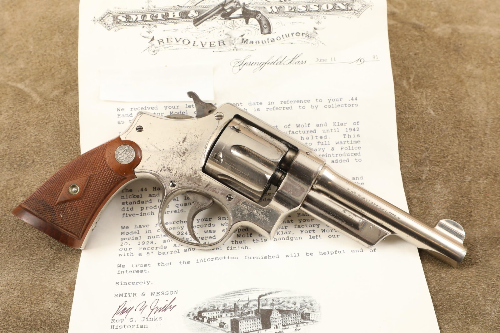 Wolf & Klar Shipped Smith & Wesson .44 Hand Ejector 3rd Model of 1926 Nickel 5" DA Revolver 1928 C&R (1 of 20)