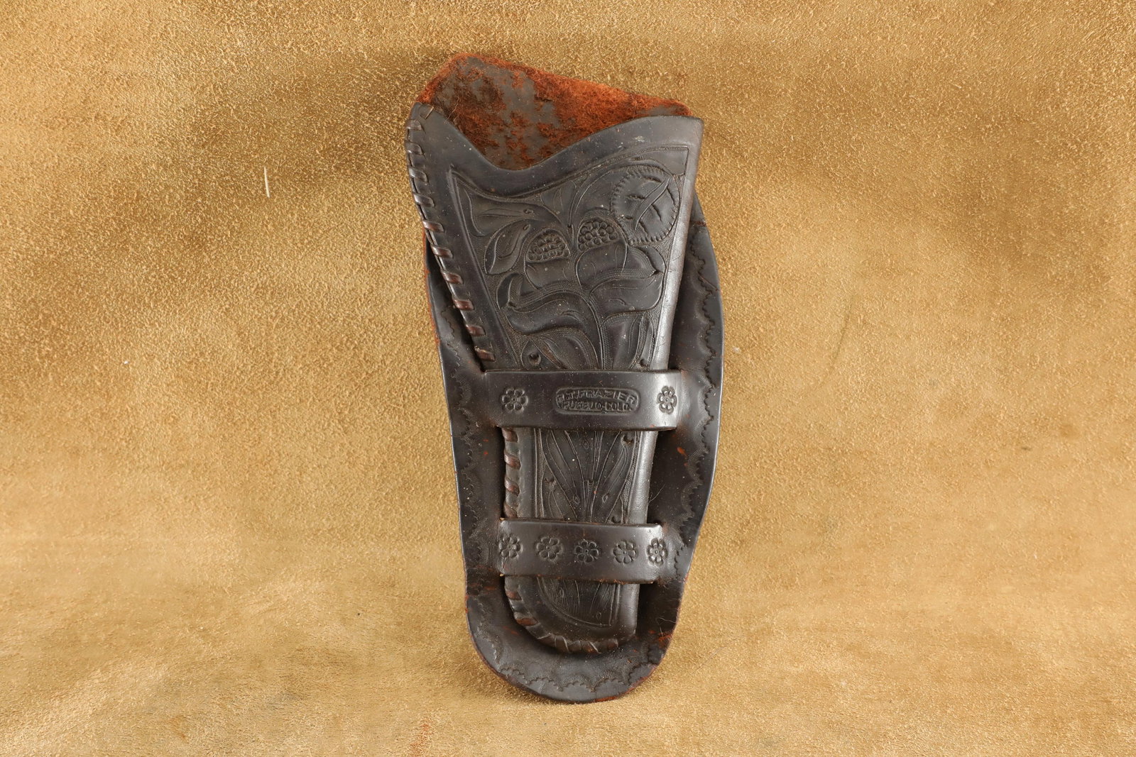Antique Early 1900s R.T. Frazier Pueblo, Colo. Colt 5 1/2" SAA "Mexican Double Loop" Pistol Holster (1 of 14)