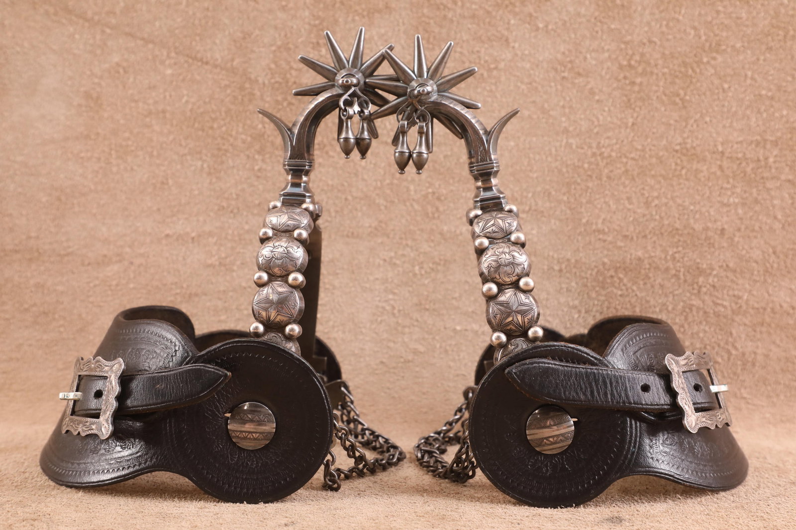 Magnificent Pair of John Ennis Simi Valley, CA Custom Silver Inlaid Steel "California" Style Spurs (1 of 17)