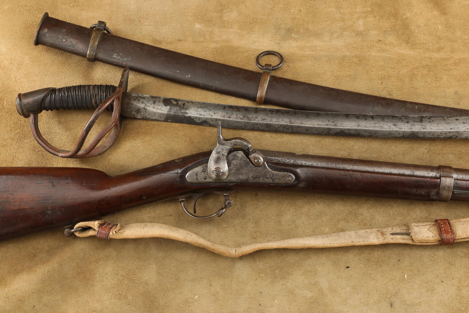 Civil War Confederate Richmond Arsenal Cavalry Carbine .58 Percussion, Dog River Saber, 1864: Make: Richmond Arsenal Model: Richmond Cavalry Carbine Serial Number: None Year of Manufacture: 1864 Caliber: .58 Caliber Action Type: Single Shot