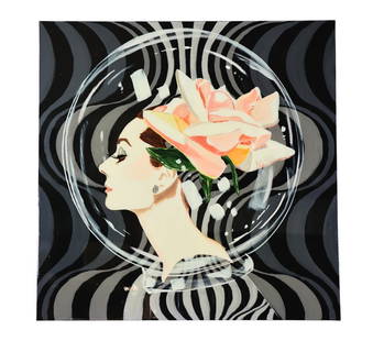 Ashley Longshore "Audrey in Bubble with Rose": Ashley Longshore acrylic and mixed media on canvas with heavy resin. The work is titled "Audrey in Bubble with Rose". Provenance: purchased from the artist with a certificate of authenticity available