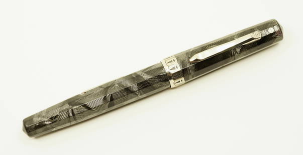 Wahl Eversharp Doric Gold Seal Grey Shell Fountain Pen: Wahl Eversharp Doric Grey Shell lever fill pen. Pen shows some wear to ends and a slight bend to the clip. Period but later style Skyline fine flexible Eversharp 14k nib. Overall fair condition. Pen w