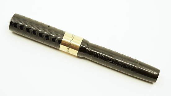 Waterman 12 VP Black Chased Fountain Pen: Waterman 12VP black chased hard rubber (BCHR) pen with wide gold filled cap band. This is a vest pocket 2 size eyedropper fill fountain pen. It has a wide gold filled cap band with a name engraved and