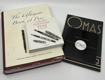 Two Omas Catalogs & Two Fountain Pen Books (4): Two Omas Catalogs and two fountain pen books (4). Two Omas Catalogs, one for the 75th anniversary series (83 pages) and another showing many of their earlier metal and celluloid modern pens (67 pages)