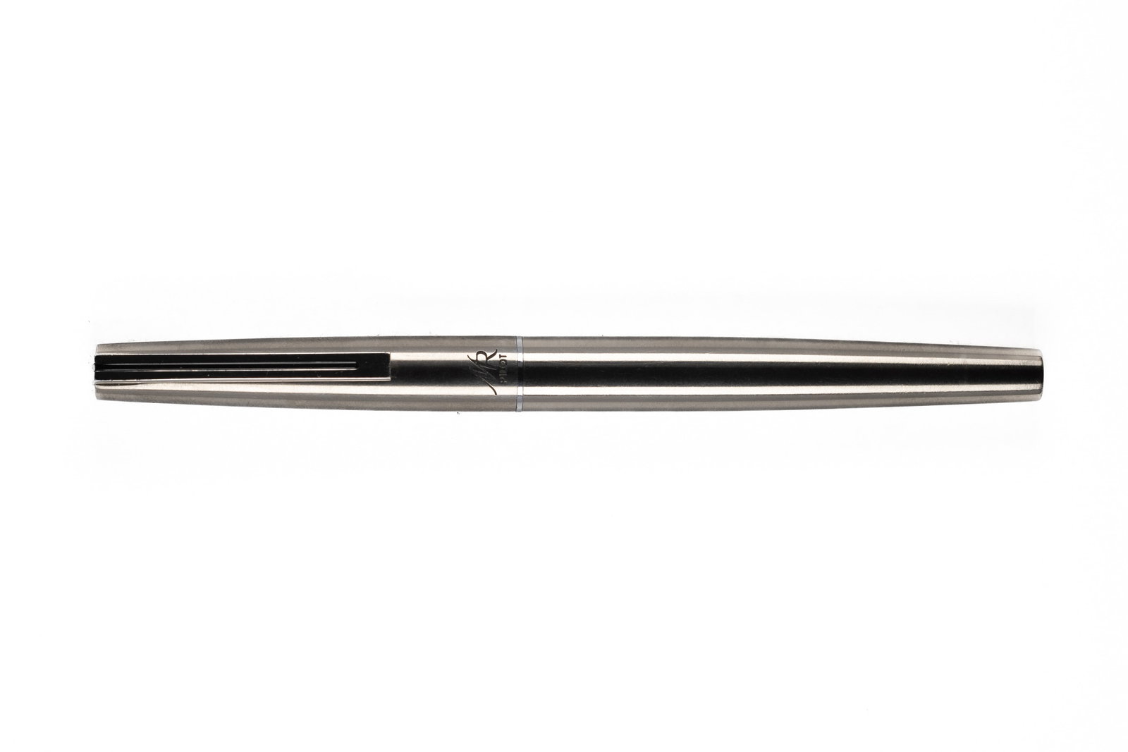Pilot Murex Stainless Steel Fountain Pen: Pilot Murex stainless steel fountain pen. This Murex is a classic Pilot design, this example with fine nib marked F H883 (August 1983 production). Length 5 1/4” and 5 11/16” posted, fillin