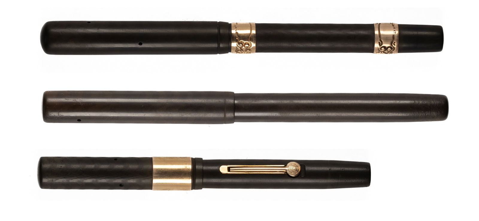 Waterman Black Hard Rubber Solid 14 K Trim Fountain Pens (3) (1 of 3)
