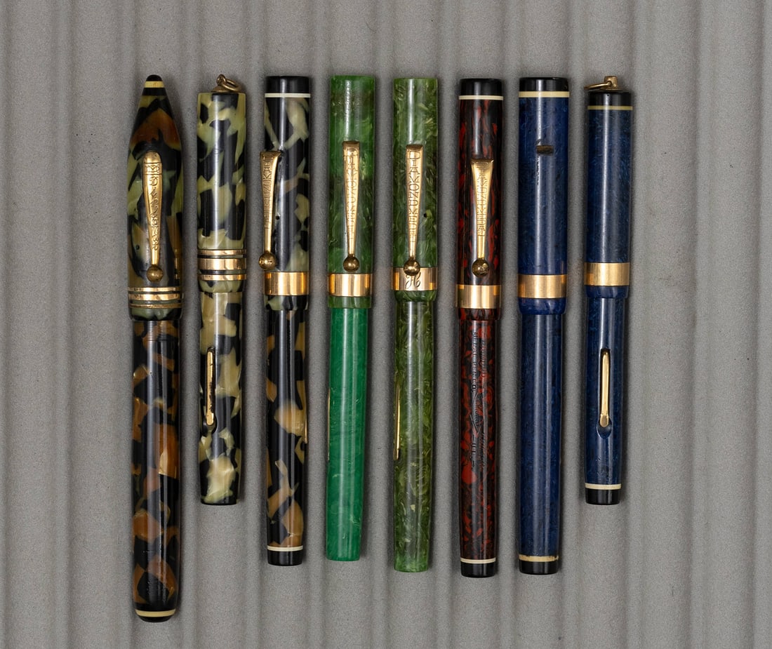 Diamond Medal Celluloid Marbled Fountain Pen Lot (8) (1 of 3)
