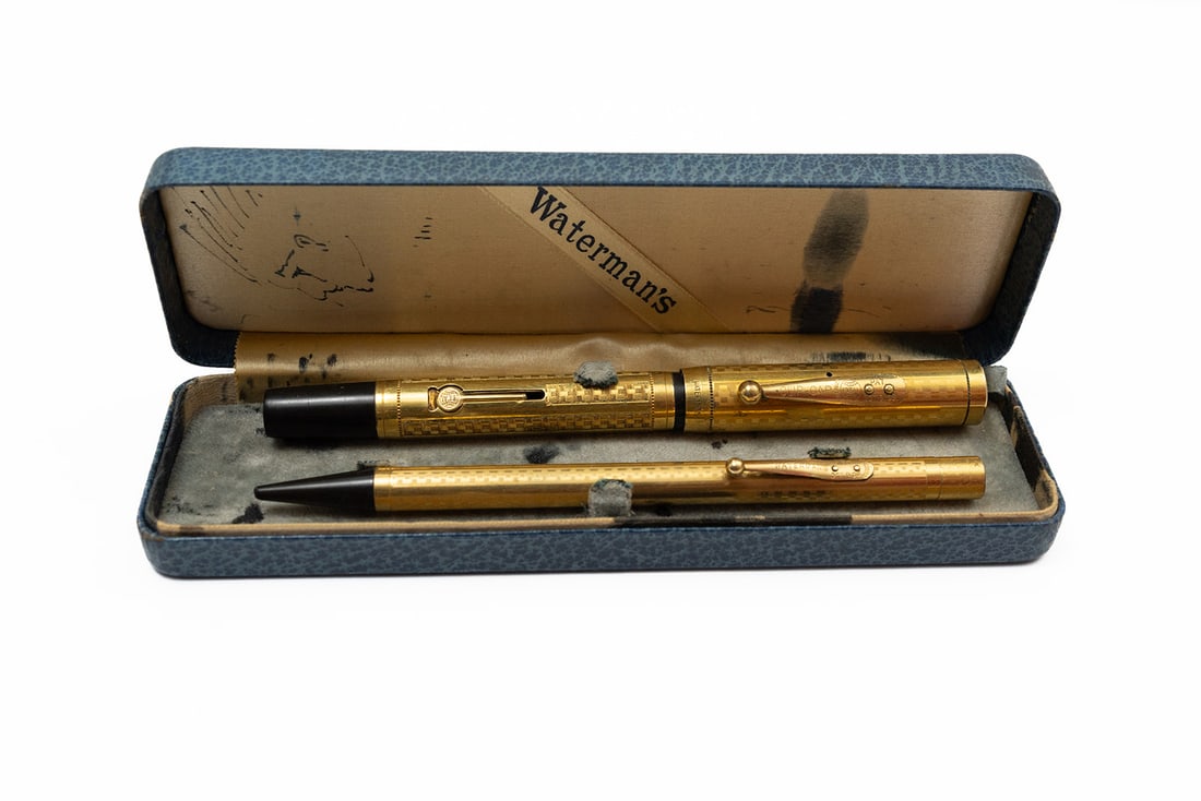 Waterman 0552 Gothic Gold Overlay Fountain Pen Set, Flawed (1 of 2)