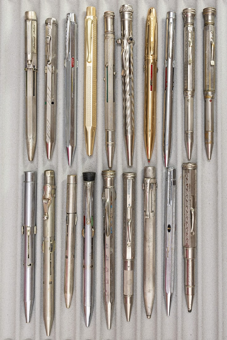 European & USA Gold Filled & Silver Pencil Combinations (19): Gold filled and silver plate multicoloured pencil combinations (19). Several brands including Admiral Aulix, Everest, Lixer, Kanoe, Robert Murray and Tenax. Mostly European but some from USA and Japan