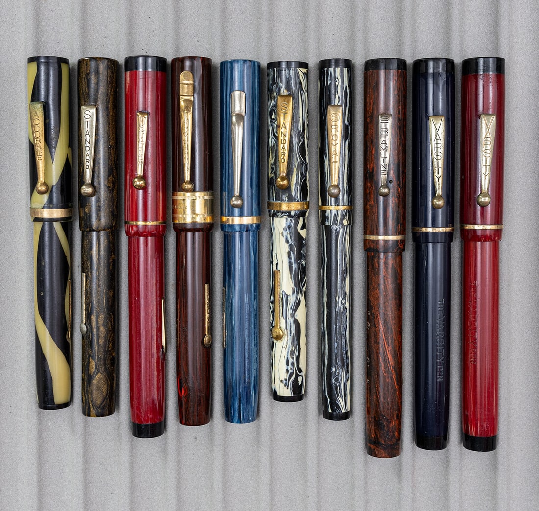 Assorted Oversized Marbled & Solid Flattop Fountain Pens (10) (1 of 2)