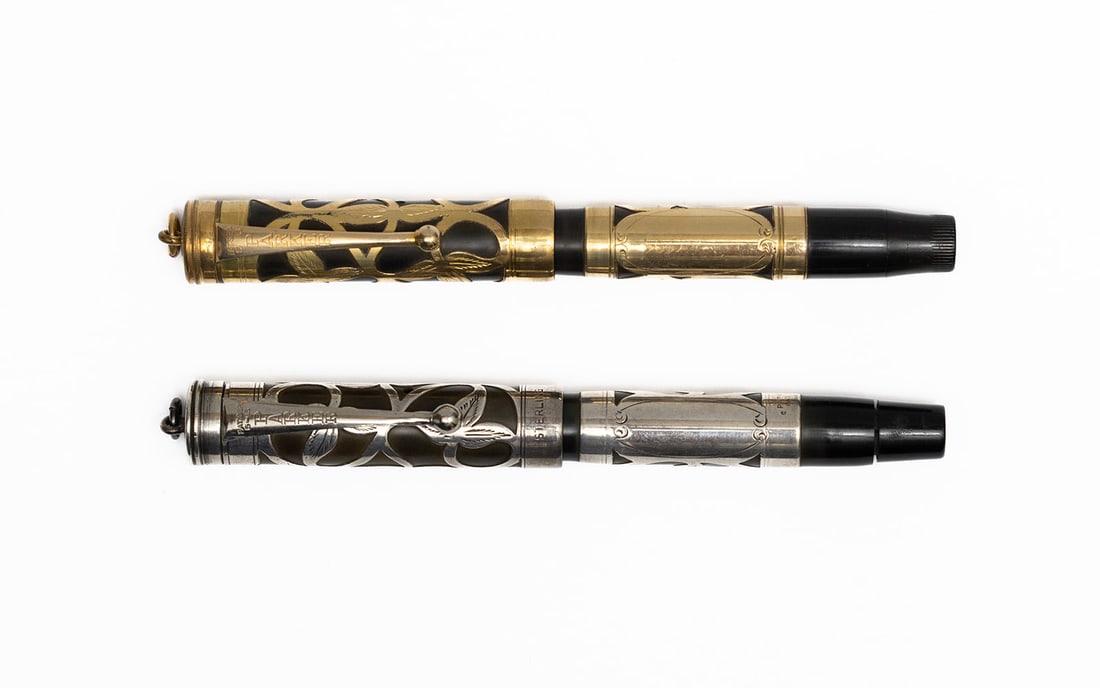 Parker 14 & 16 Jack Knife Safety Fountain Pens Sterling & Gold (1 of 3)