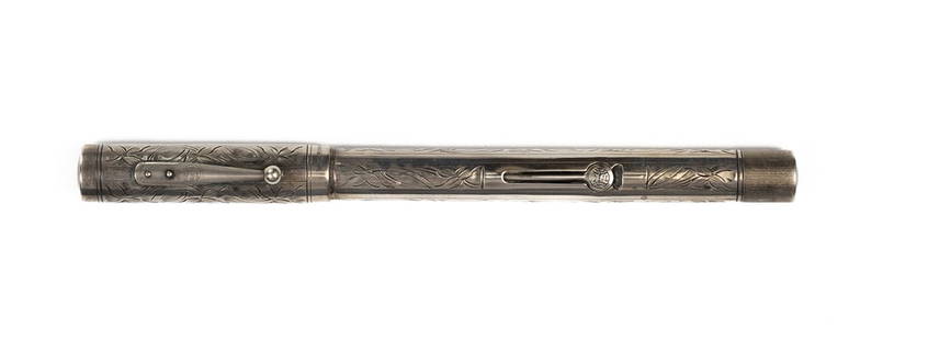Waterman 452 1/2 LEC Vine Sterling Silver Fountain Pen: Waterman 452 1/2 LEC (lower end covered) sterling silver overlay fountain pen. Vine pattern, sterling silver with 14K Waterman Ideal 2 fine flexible nib. Length 5 1/8” and 6 3/8” posted, f
