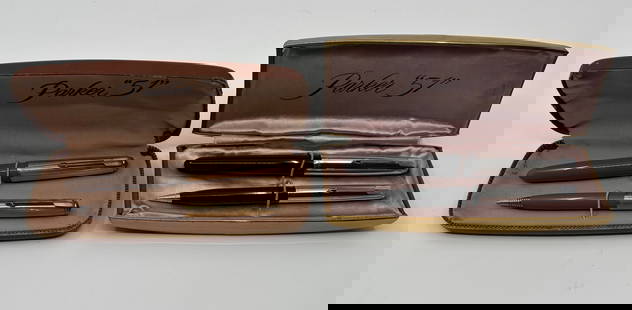 Parker 51 Fountain Pen & Pencil Sets, Boxed (2): Parker 51 fountain pen sets (2), boxed. Parker 51 Special set in black with medium nib along with 51 Demi set in Cocoa with gold filled caps and extra fine 14K nib. Overall excellent condition, some w