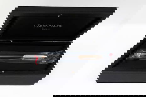 Caran d’Ache Varius Ebony & Rose Gold SE Fountain Pen, SEALED: Caran d’Ache Varius Ebony Wood and Rose Gold special edition fountain pen, with box, outer box and papers. Sealed Caran d’Ache Varius Ebony Wood and Rose Gold fountain pen with 18K fine nib. Overa