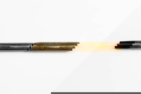 Waterman 0552 Gothic Gold Filled Overlay Fountain Pen: Waterman Ideal 0552 Gothic gold filled overlay fountain pen. Gothic pattern gold filled overlay over black hard rubber with gold filled clip, gold with deep patina that could be polished to high shine