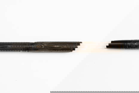 Waterman 452 Gothic Sterling Silver Overlay Fountain Pen: Waterman Ideal 452 Gothic sterling silver overlay fountain pen. Gothic pattern sterling silver overlay over black hard rubber with sterling clip, silver with deep patina that could be polished to high