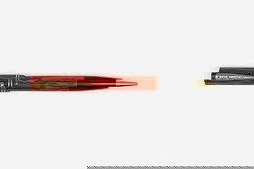 Salz Flame Celluloid Oversized Fountain Pen/Pencil Combo: Salz flame celluloid oversize fountain pen/pencil combination. Bright flame celluloid like that used on the Conklin Symetrik with striking coral and orange swirls with Salz 14K fine flexible nib. Leng