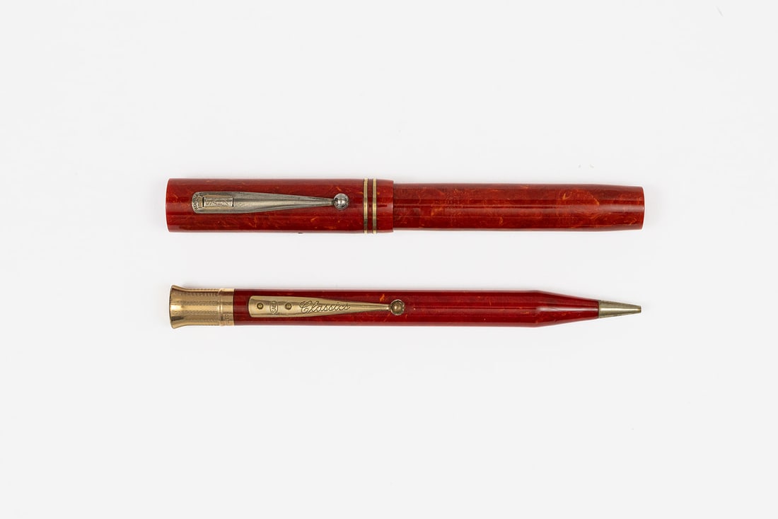 Salz Classics Coral Red Oversized Flattop Fountain Pen Set, Boxed (1 of 4)