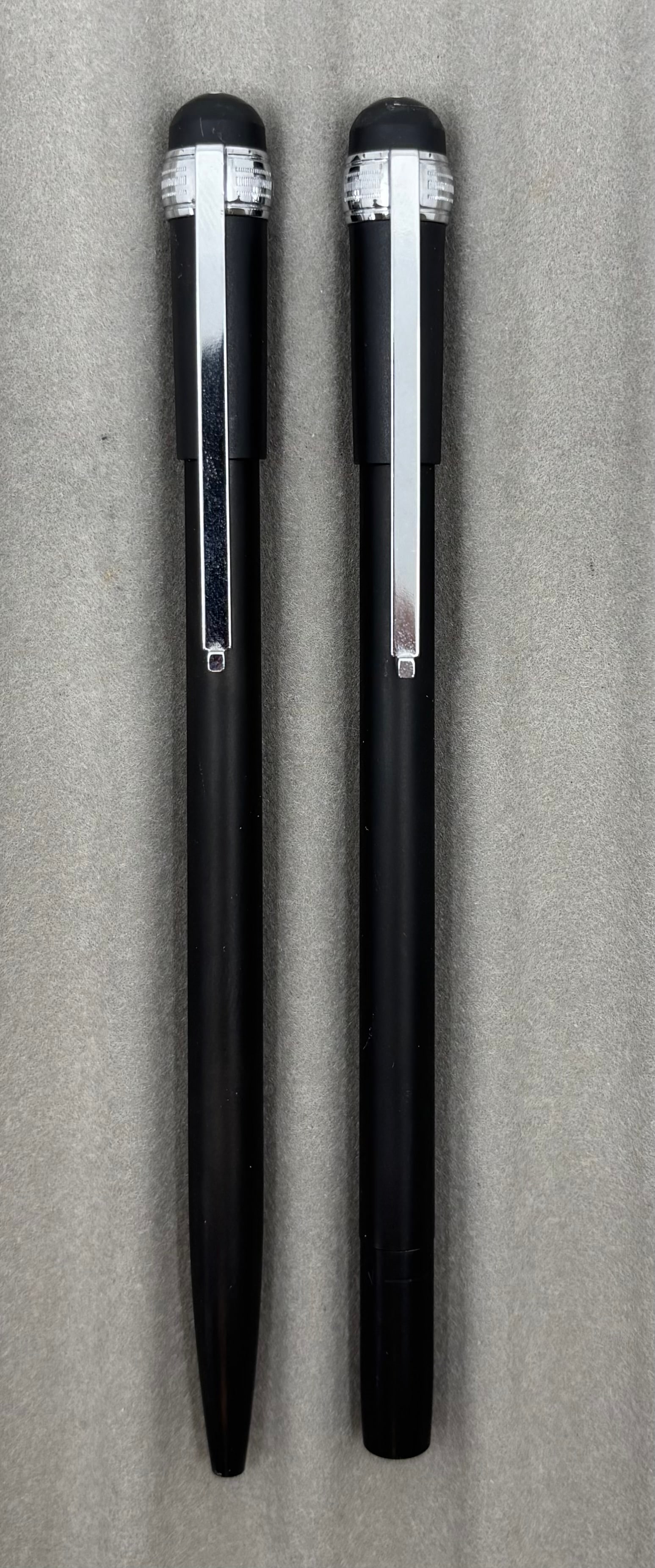 Montblanc Scenium PT Rollerball & Ballpoint Pen Set: Montblanc Scenium platinum trim rollerball and ballpoint set. Montblanc Scenium rollerball and ballpoint set in matte black with platinum trim, marked Montblanc Pix on underside of clip. Overall excel