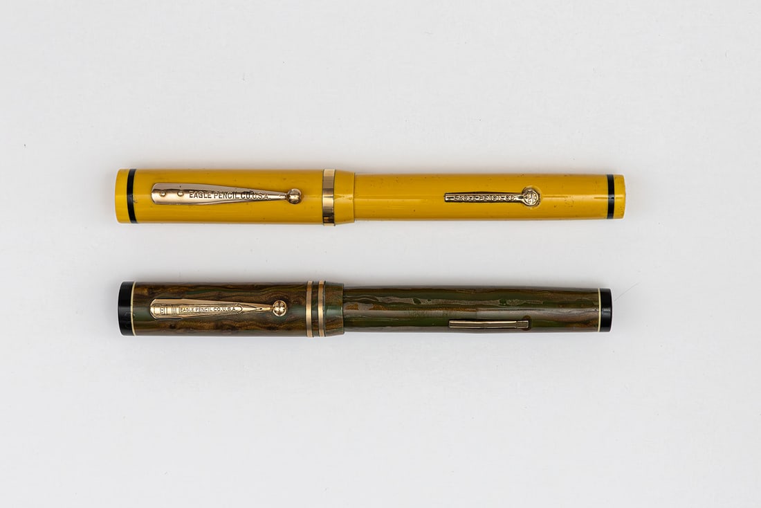 Eagle Green/Bronze & Mandarin Yellow Oversized Flattop Fountain Pens (1 of 3)