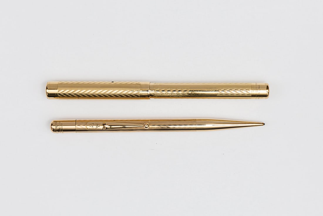 Mabie Todd Swan Gold Filled Herringbone Fountain Pen Set, Boxed (1 of 4)