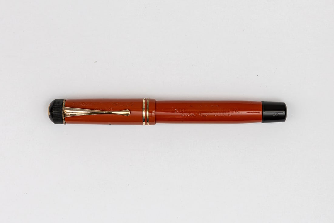 Montblanc 40 Coral Masterpiece Fountain Pen: Montblanc Masterpiece Simplo 40 model fountain pen in coral, circa 1930’s. Pen marked 4810 Montblanc Masterpiece on cap and Simplo Original Montblanc on barrel, piston knob marked 40 with extra fine