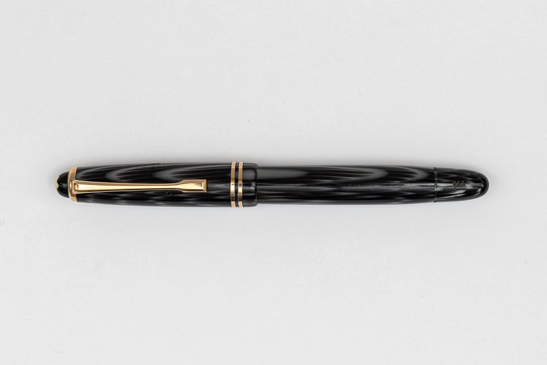 Montblanc 244 Grey Striated Fountain Pen: Montblanc 244 Grey Striated fountain pen, circa 1950’s. Montblanc’s version of the popular platinum grey of the era was the 240 series in Grey Striated, this pen clear imprints, trim and bright co