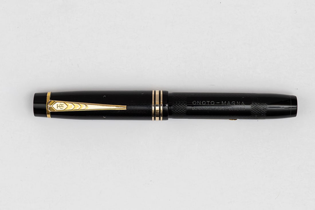 Onoto De La Rue Magna Black Chased Hard Rubber Fountain Pen, OB Nib (1 of 3)