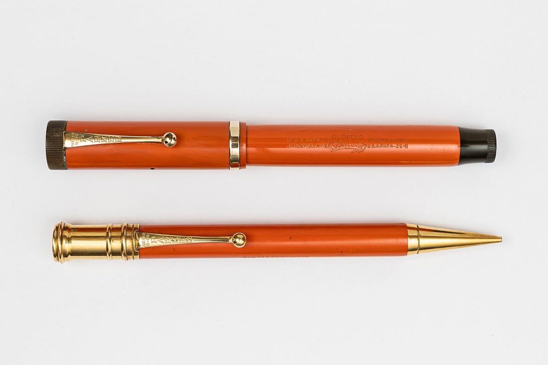 Parker Duofold Flattop Senior Red Hard Rubber Fountain Pen Set (1 of 3)