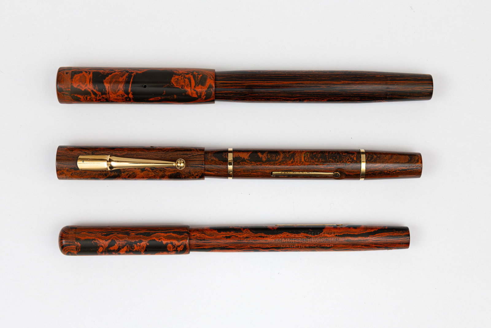 Mabie Todd Swan Red Mottled Hard Rubber Fountain Pens (3) (1 of 3)