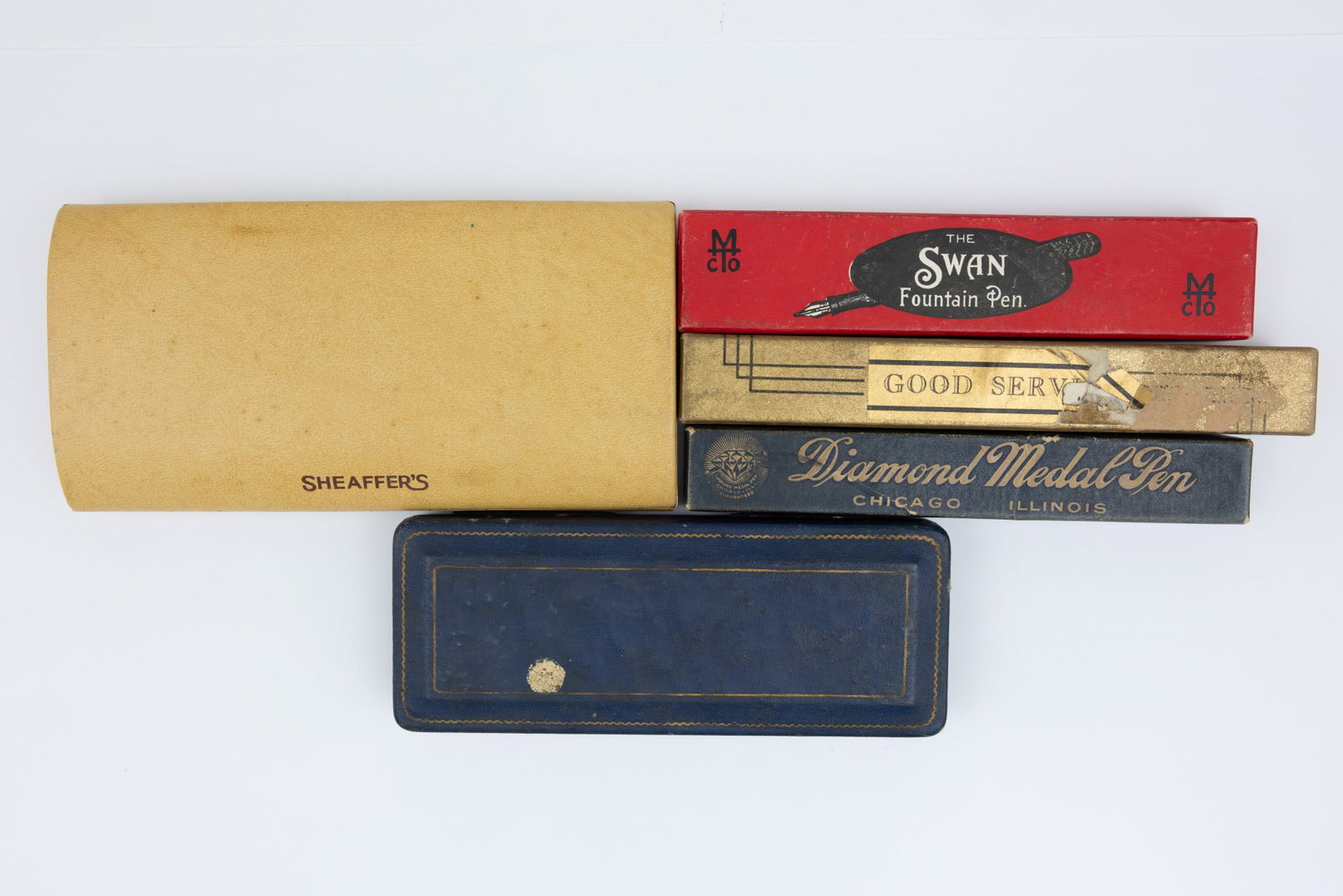 Fountain Pen Boxes (5), Diamond Medal, Good Service, Sheaffer, Swan (1 of 1)