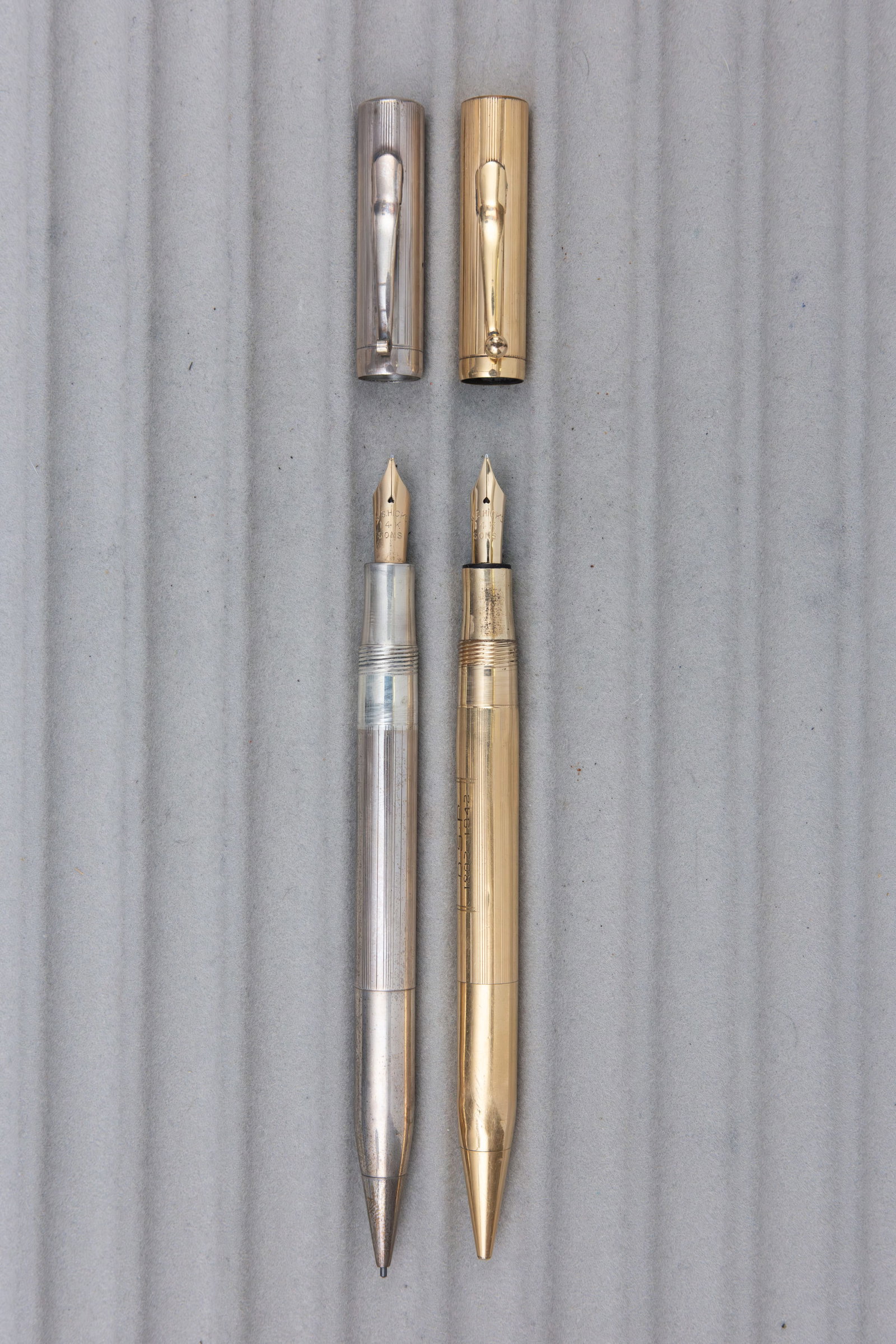 WS Hicks Gold Filled and Sterling Silver Fountain Pen Pencil Combos - 2